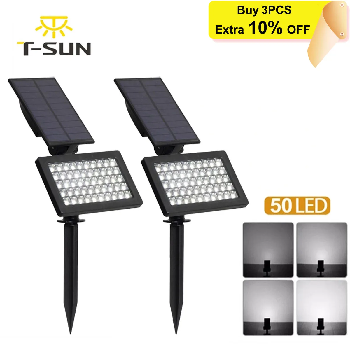T-SUN 1-2pcs 50 leds Solar Garden Lights Adjustable Outdoor Solar Lamp IP44 Waterproof Wall Lighting for Garden Decoration Light